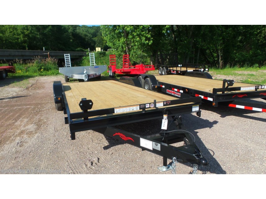 TRAILERMAN flatbed car hauler utility trailer.  Best made car hauler for the money.  Primed and painted, frames bigger than most bobcat trailers,  this model has brakes on both axles and a dot brake away kit