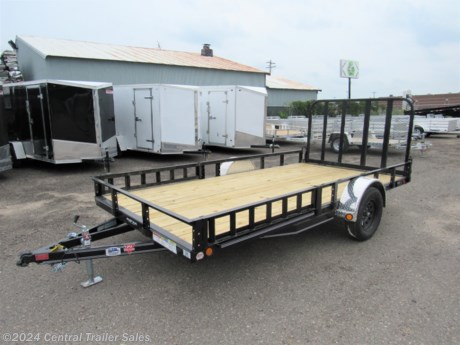 &lt;p&gt;PJ 83&quot;x14ft Utility or ATV trailer with 3500# axle, 15&quot; radial tires on black mod wheels, primer + powder coat finish, ATV side ramps, rear fold in ramp gate, LED lights and stake pockets.&lt;/p&gt;