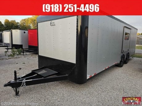 Cargo Craft 8.5X28 Metallic Platinum Tandem Axle Flat Top Auto Carrier, Extended Hitch, Generator Platform, Spread Axle, 6K Axles, Torsion, Black Cap / Corners, T-07 Aluminum Wheels, 14ply Tires, 7.0&#39; Ceiling Height, Built in Step at Door, Metallic Platinum, ATP Corner Post Covers, Black Out, 5X6 Escape Awning, 36&quot; Side Door with RV Latch, Hidden Wire, (2) 18X4&quot; Windows, D-Rings, Insulated Walls and Ceiling, Aluminum Ceiling Liner, Non Powered Roof Vent with MAXX Air, and A/C Brace, (4) Interior 12Volt Dome Lights with Switch, Extra Clearance LED Lights, 13.5BTU AC, 30 amps breaker / power, (4) Interior Outlets, (1) Exterior Outlet, (2) 4&#39; Interior lights with switch, (2) Loading Lights Rear, (2) Party Lights (R) Side, Battery and Box, Genius Charger, Stone Guard.