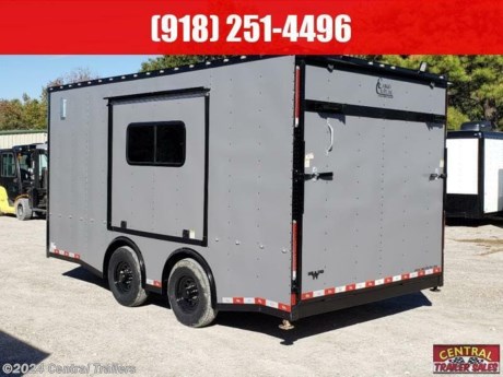 Cargo Craft EF85162, Toy Hauler, 8.5&#39;X16&#39; Matte Gray Tandem Axle Elite Flat Nose, Extended Hitch, Generator Platform, 5.2K Axles, Spread Axle, Torsion Axle, Black Mods and Caps, Electric Jack, 7.0&#39; Ceiling Height, NUDO Floor and Ramp, Matte Gray, Black Out, EV Sports Package, Spring Assisted Ramp with Porch Jacks, 5&#39;X6&#39; Escape Awning with Window, 18&quot;X44&quot; Window, (2) LED Party Lights, D-Rings, E-Track, (2) Load Lights, Insulated Walls and Ceiling, Aluminum Walls and Ceiling Liner, Non Powered Roof Vent with Max Air, (20 Aluminum Side Vents, (4) 12V LED Dome Lights with Switch, Extra Clearance Lights Every 1&#39;, Double Tail Lights, Battery and Box