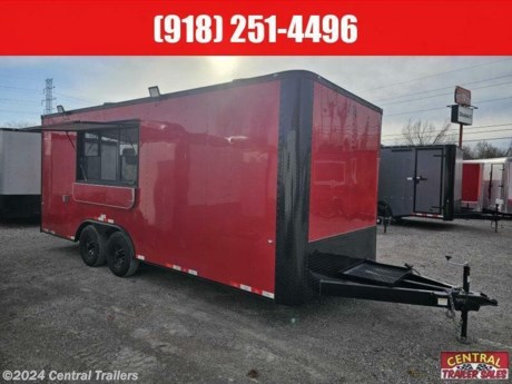 Cargo Craft EF-85202 8.5&#39;X20&#39; RED Concession, Tandem Axle Elite Flat, Extended Hitch, Generator Platform, 5.2K Axles, Black Caps / Mods /Lugs, 7.0 Ceiling Height, Black and White Vinyl Floor, Black Out, EV Sports Package, 3&#39;X6&#39; Concession Windows with Screen &amp; Shelf, Hidden Wires, Insulated Walls and Ceiling,, Aluminum Ceiling Liner, (2) 12Volt LED Dome Lights, (2) 13.5 BTU AC Units, (1) 50 amps electrical circuit, 36&quot; Rear Door with RV Latch &amp; Window, (6) Interior Outlets, (2) Exterior Outlets, (3) 4&#39; Overhead Lights, (2) LED Spot Lights, (1) Full Water System.