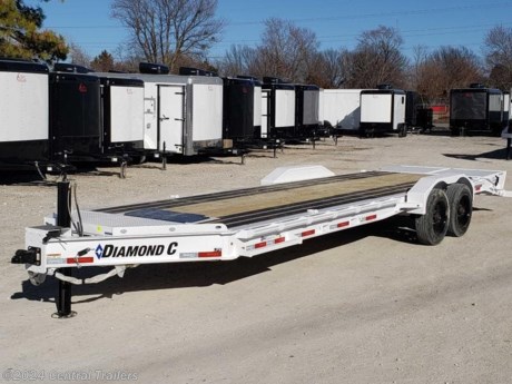 Diamond C Low Profile Equipment Trailer
Frame Size L26x82
Axle 2 - 10K Electric Drum Brakes
Decals LPX
All LED Lights
Paint: White
Tires: ST 215/75R 17.5 Single 18PLY 865 Steel Black
Tie Down Standard 5/8&quot; D-Rings (4 Total)
Stake Pockets 2&quot; x 3/8&quot; RUB Rail With Stake Pockets
Floor: Blackwood - Outer (L26&#39;)
Dovetail 36&quot; Self Cleaning Dove With Max Ramps
Step - 2 36&quot; Side Steps
Winch 12K Pop Up Winch Package
Solar Pulse Charging System 7 Watt
Jack Single 20K Hydraulic Jack
Fork Holder
Storage HD - V-Tongue V Box W/LID
Tongue Integral With Frame I BEAM
Coupler 2-5/16&quot; 21K Demco EZ-Latch Flat Mount.
Fender 3/16&quot; DIA Plate - Super Heavy Duty
Frame Engineered Beam
Cross Members 3&quot; I-Beam on 16&quot; Centers
Suspension: 10K Torsion Straight Axles
All LED Lights