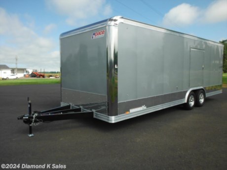&lt;ul&gt;
&lt;li&gt;2024 Pace American - SC8.5&#39; X 24&#39; Shadow GT Race Trailer (9990 G.V.W.R.)&lt;/li&gt;
&lt;li&gt;2 5200 lb brake axles - 225/75/R 15 radial tires on Aluminum silver split spoke wheels - ramp door w/4&#39; beaver tail and 4 D-rings - 48&quot; RV side door - 48&quot; escape door($325 option) - 16&quot; O.C. sides, floor, &amp;amp; roof bows - 1 piece aluminum roof - screw less/bonded sides - 3/4 Dry Max floor - white walls &amp;amp; White vinyl ceiling - 2 x 6 tube main frame - 6&quot; extra height - 18&quot; extended tongue - ATP interior&amp;nbsp;kickplate - 12&quot; polished sides($565 add on) - 2 roof vents - 2 dome lights - 24&quot; stone guard - 2000 lb a-frame tongue jack - sand pad - LED lights.&lt;/li&gt;
&lt;li&gt;Spare Tire &amp;amp; Mount Inside&lt;/li&gt;
&lt;li&gt;.030 Silver Aluminum exterior.&amp;nbsp;&lt;/li&gt;
&lt;li&gt;Serial # Available To Order&lt;/li&gt;
&lt;li&gt;.040 metal on White or Black exterior&lt;/li&gt;
&lt;li&gt;Many other options available!&lt;/li&gt;
&lt;li&gt;Price &amp;amp; Options Subject To Change&lt;/li&gt;
&lt;li&gt;10 to 12 week lead time.&lt;/li&gt;
&lt;li&gt;&lt;span style=&quot;font-size: 10px;&quot;&gt;THERE IS A .5% DEALER&amp;nbsp;PRIVILEGE TAX TO OREGON BUYERS ON ALL NEW VEHICLES INCLUDING TRAILERS AND WE HAVE A $50 DOC FEE.&lt;/span&gt;&lt;/li&gt;
&lt;/ul&gt;