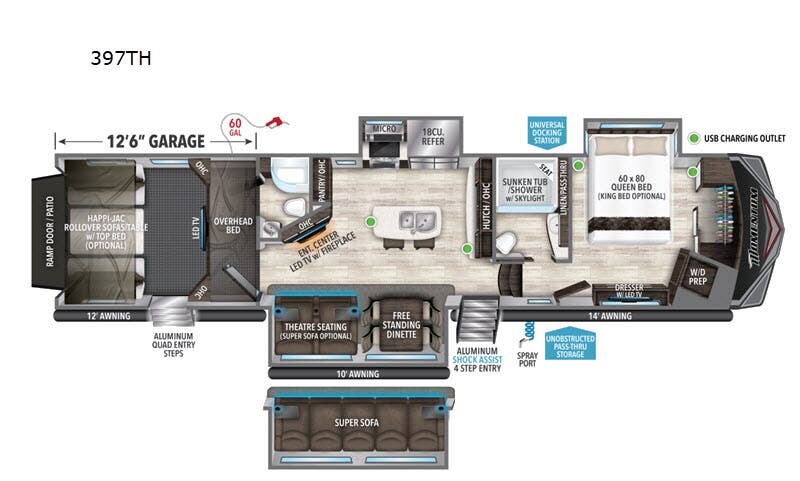 2020 Grand Design Momentum 376TH - Used Toy Hauler For Sale by Blue Compass RV Springfield in Strafford, Missouri features Slideout