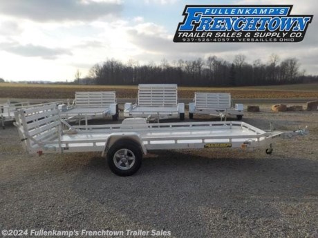 2023 ALUMA TRAILER MFG. MODEL 7814 S-BT-TR UTILITY TRAILER, 101-1/2&#39;&#39; OVERALL WIDE, 78&#39;&#39; BETWEEN THE FENDERS, X 14&#39;5&quot; LONG DECK W/ FRONT &amp; SIDE RETAINING RAILS, W/ FULL WIDTH 60&#39;&#39; BI-FOLD REAR RAMP GATE, &amp; (3) STAKE POCKETS PER SIDE, (4) TIE DOWNS, 2 - REAR STABILIZER JACKS, ALUMINUM PLANK FLOORING, SINGLE JEEP STYLE FENDERS, 1200# SWIVEL JACK W/ CASTER WHEEL, 2&#39;&#39; BALL COUPLER W/ SAFETY CHAINS, ST-205/75R X 14&#39;&#39; LOAD RANGE &quot;C&quot; RADIAL TIRES, 5-4.5 B.P. ALUMINUM WHEELS, (1) 3500# TORSION AXLE - EZ LUBE HUBS, NO BRAKES, DOT LEGAL, 4-FLAT PLUG, LED LIGHTS, ALL ALUMINUM CONSTRUCTION, 2990# GVWR, 725# SHIPPING WEIGHT, SN: 1YGUS1416PB248290