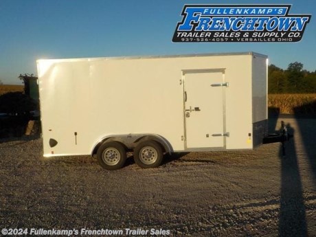 2023 INTERSTATE MFG. MODEL IFC 716 TA2 ENCLOSED CARGO TRAILER, 102&#39;&#39; OVERALL WIDE, 80&#39;&#39; WIDE INSIDE X 16&#39; LONG ON PLUS THE WEDGE NOSE, X 6&#39;6&#39;&#39; TALL, 36&#39;&#39; ALUMINUM FRAME CURB SIDE DOOR W/ PADDLE LATCH, DOUBLE REAR DOORS, 6&#39;&#39; I BEAM MAIN FRAME, CROSSMEMBERS, UPRIGHTS &amp; ROOF BOWS ON 16&#39;&#39; CENTERS, 8&#39;&#39; TANDEM ALUMINUM FENDERS, 1 - PIECE ALUMINUM ROOF, .030 OUTSIDE SKIN W/ BARRIER TAPE BETWEEN THE ALUMINUM SKIN &amp; THE STEEL UPRIGHT POST, &amp; POWDER COATED SCREWS TO MATCH THE OUTSIDE COLOR, SIDE WIND JACK W/ SAND PAD, 2-5/16&#39;&#39; BALL COUPLER W/ SAFETY CHAINS, 3/8&#39;&#39; PLYWOOD INSIDE WALLS, 3/4&#39;&#39; DRYMAX WATER RESTANT PLYWOOD FLOORING, ST-205/75R X 15&#39;&#39; LOAD RANGE &quot;C&quot; RADIAL TIRES, 545 MOD WHEELS W/ CHROME CENTER CAPS, 3500# TORSION AXLES, DOT LEGAL, RV PLUG, 3 - 12 VOLT LED INTERIOR LIGHT W/ SWITCH, 2 - FLOW THRU SIDE VENTS, 6 RECESSED D-RINGS, WHITE IN COLOR, 7000# GVWR, 2496# SHIPPING WEIGHT, SN: 1UK500G20P1107756