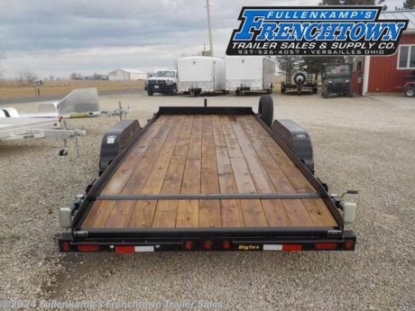 2022 BIG TEX TRAILER MFG. MODEL 10CH - 20 BK DT, OPEN AUTO CARRIER TRAILER, 102&#39;&#39; OVERALL WIDE, 83&#39;&#39; BETWEEN THE FENDERS X 18&#39; LONG FLATDECK PLUS A 2&#39; DOVETAIL, W/ 4&#39; SLIDE IN RAMPS, &amp; FRONT BUMPER, 6&#39;&#39; X 3.5&#39;&#39; X 5/16&#39;&#39; ANGLE MAIN FRAME, 2&#39;&#39; X 3&#39;&#39; X 3/16&#39;&#39; ANGLE CROSSMEMBERS, REMOVEABLE 9&#39;&#39; X 72&#39;&#39; TEAR DROP TANDEM STEEL FENDERS, SET BACK TOP WIND JACK W/ SAND PAD, 2 5/16&quot; ADJUSTABLE BALL COUPLER W/ SAFETY CHAINS, &amp; 5&#39;&#39; CHANNEL TONGUE, TREATED FLOORING, ST-225/75R X 15&#39;&#39; LOAD RANGE &quot;D&quot; RADIAL TIRES, 6 - BOLT BLACK MOD WHEELS, W/ SPARE TO MATCH, 5200# SPRING AXLES, DOT LEGAL, RV PLUG, RUBBER MOUNTED LED LIGHTS, BLACK IN COLOR, 9990# GVWR, 2373# SHIPPING WEIGHT, SN: 16V1C2524N2190029