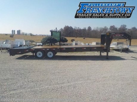 2023 TRAILERMAN TRAILER MFG. MODEL T102205HH2A-GN-140 HIRED HAND GN FLATBED, 102&#39;&#39; OVERALL WIDE W/ RUB RAIL &amp; STAKE POCKETS X 20&#39; FLATBED + 5&#39; DOVETAIL W/ 2 44&quot; WIDE COLOSSAL RAMPS, 12&quot; X 14# I BEAM MAIN FRAME W/ UNDERCARRIAGE CROSS BRACING, 3&#39;&#39; CHANNEL CROSSMEMBERS, DUAL PIN S.L. DROPLEG 24K JACKS, ADJUSTABLE 2-5/16&#39;&#39; BALL GOOSENECK COUPLER W/ SAFETY CHAINS, 2&quot; TREATED FLOORING, UPGRADED ST235-80R 16 LR E 10-PR RADIALS TIRES, 8 - BOLT OEM WHEELS, 7K AXLES W/ ELECTRIC BRAKES, DOT LEGAL, RV PLUG, LOCKABLE TOOLBOX BETWEEN THE GN UPWRIGHTS, LED LIGHTS W/ SEALED HARNESS, 14000# GVWR, 5150# SHIPPING WEIGHT, BLACK IN COLOR SN: 5JWLH2521PL107055