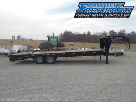 2023 TRAILERMAN TRAILER MFG. MODEL T102205HH2A-GN-160 HIRED HAND GN FLATBED, 102&#39;&#39; OVERALL WIDE W/ RUB RAIL &amp; STAKE POCKETS X 20&#39; FLATBED + 5&#39; DOVETAIL W/ 2 44&quot; WIDE COLOSSAL RAMPS, 12&quot; X 14# I BEAM MAIN FRAME W/ UNDERCARRIAGE CROSS BRACING, 3&#39;&#39; CHANNEL CROSSMEMBERS, DUAL PIN S.L. DROPLEG 24K JACKS, ADJUSTABLE 2-5/16&#39;&#39; BALL GOOSENECK COUPLER W/ SAFETY CHAINS, 2&quot; TREATED FLOORING, UPGRADED ST215-75R 17.5 LR H 16-PR RADIALS TIRES, 8 - BOLT OEM WHEELS, 8K AXLES W/ ELECTRIC BRAKES, DOT LEGAL, RV PLUG, LOCKABLE TOOLBOX BETWEEN THE GN UPWRIGHTS, LED LIGHTS W/ SEALED HARNESS, 16000# GVWR, 6090# SHIPPING WEIGHT, BLACK IN COLOR SN: 5JWLH2528PL107053