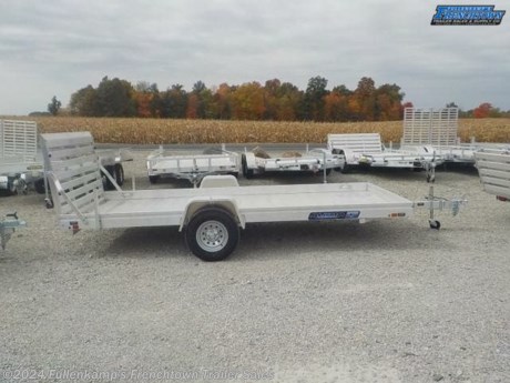 2023 ALUMA TRAILER MFG. MODEL 7814 ESA-S-TG UTILITY TRAILER, 101-1/2&#39;&#39; OVERALL WIDE, 78&#39;&#39; BETWEEN THE FENDERS, 14&#39;-2&#39;&#39; LONG ON THE ALUMINUM PLANK FLOOR, W/ A 6&#39;&#39; TALL SIDE EXTRUSION, (4) TIE DOWN LOOPS, 75.5&quot; W X 44&#39;&#39; L FULL WIDTH REAR RAMP GATE, SINGLE JEEP STYLE SINGLE FENDERS, 800# SWIVEL JACK W/ CASTER WHEEL, 2&#39;&#39; BALL COUPLER W/ SAFETY CHAINS, ST-205/75R X 14&#39;&#39; LOAD RANGE &quot;C&quot; RADIAL TIRES, 5-4.5 SILVER MOD WHEELS, (1) 3500# TORSION AXLE, E-Z LUBE HUBS, NO BRAKES, DOT LEGAL, 4-FLAT PLUG, ALL ALUMINUM CONSTRUCTION, 2990# GVWR, 725# SHIPPING WEIGHT, SN: 1YGUS1416PB262982