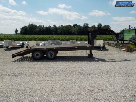 2000 ASM TRAILER CO. MODEL 814 GN FLATBED 2AXLE, 8&#39; WIDE X 14&#39; LONG, PLUS 4&#39; OPEN DOVETAIL, OAK FLOORING, &#39;&#39;D&#39;&#39; RING TIE DOWNS, SLIDE IN THE REAR RAMPS, ADJUSTABLE 2- 5/16&#39;&#39; GOOSENECK COUPLER, W/ SAFTY CHAINS, 10K DROPLEG JACK, NEW 215/75R 17.5&quot; LR H TIRES, NEW 8- BOLT WHEELS, 9000# SLIPPER SPRING AXLES, RV PLUG, DOT LEGAL, BLACK IN COLOR, 18000# GVWR, 3640# SHIPPING WEIGHT. SN: MVN190852IND