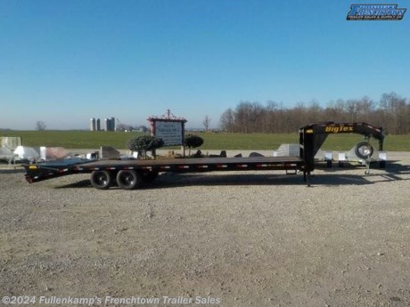 2024 BIG TEX TRAILER MFG. MODEL 14GN-25BK+5MR LO-PRO GOOSENECK FLATBED, 102&#39;&#39; OVERALL WIDE W/ RUBRAIL &amp; STAKE POCKETS, X 25&#39; FLATDECK, PLUS 5&#39; OPEN STEEL DOVETAIL W/ 5&#39; SPRING ASSIST FULL WIDTH FOLD OVER MEGA RAMPS, DUAL 12K SPRING ASSIST JACKS, ADJUSTABLE 2-5/16&#39;&#39; BALL GOOSENECK COUPLER W/ SAFETY CHAINS, SIDE STEPS ON EACH SIDE, TREATED FLOORING, UPGRADED ST-235/85R X 16&#39;&#39; LOAD RANGE &quot;G&quot; TIRES, 8 - BOLT MOD WHEELS, W/ SPARE TO MATCH, 7000# DEXTER SLIPPER SPRING AXLES, 12&#39;&#39; I - BEAM MAIN FRAME, 3&#39;&#39; CHANNEL CROSSMEMBERS ON 16&#39;&#39; CENTERS, 5&#39;&#39; CHANNEL OUTER RAIL, DOT LEGAL, RV PLUG, LOCKABLE TOOL BOX BETWEEN THE GN UPRIGHTS, RUBBER MOUNTED LED LIGHTS W/ SEALED HARNESS, BLACK IN COLOR, 15900# GVWR, 5664# SHIPPING WEIGHT, SN: 16V3F3820R6320825