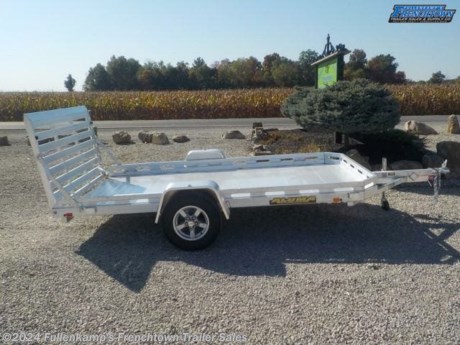 2024 ALUMA TRAILER MFG. MODEL 7712 H - TG UTILITY TRAILER, 93&#39;&#39; OVERALL WIDE, 77&#39;&#39; BETWEEN THE FENDERS X 142&#39;&#39; LONG DECK, W/ 4 STAKE POCKETS, &amp; STANDARD REAR GATE, SINGLE JEEP STYLE ALUMINUM FENDERS, 800# SWING UP JACK W/ CASTER WHEEL, 2&#39;&#39; BALL COUPLER W/ SAFETY CHAINS, ALUMINUM PLANK FLOORING, ST-205/75RR X 14&#39;&#39; LOAD RANGE &quot;C&quot; RADIAL TIRES, 545 ALUMINUM WHEELS W/ MATCHING SPARE, 3500# TORSION AXLE, DOT LEGAL, FLAT - 4 PLUG, ALL ALUMINUM CONSTRUCTION, 2990# GVWR, 650# SHIPPING WEIGHT, SN: 1YGUS1218RB278297