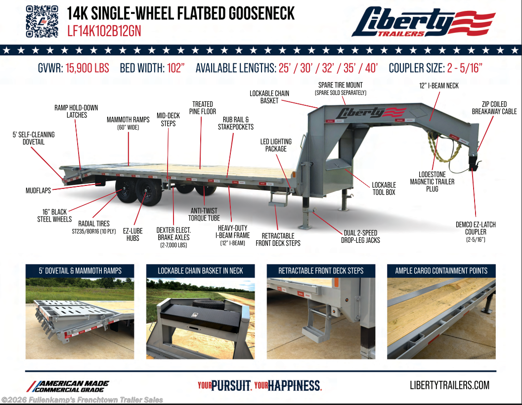 2026 Liberty  LF14K102X25+5B12GNPF - New Deckover/Flat Deck Trailer for sale by Fullenkamp's Frenchtown Trailer Sales in Versailles, Ohio