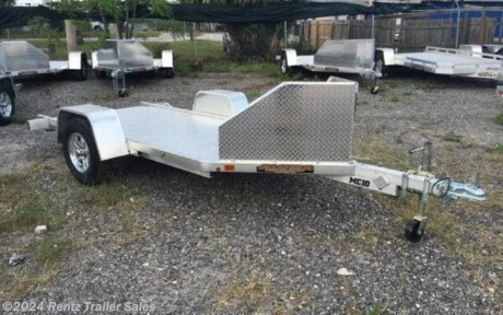 Aluma 51&quot; X 10&#39; Aluminum Motorcycle Trailer MC10 

Offered by Rentz Trailers of Hudson Florida is this new Aluma MC10 51&quot;x10 Motorcycle trailer. Ideal for a single bike, atv, etc. Its all aluminum construction makes it a unit that is sure to last and with a 5 year warranty backing it you just can&#39;t go wrong. Take a look at its features. 

ABOUT ALUMA: 
Aluma trailers are light weight, strong, rust-free and offer years of worry-free use. With over 60 models of open utility and enclosed cargo trailers to choose from, you&#39;re sure to find a perfect trailer for any need! 

FEATURES INCLUDE 
2000# Rubber torsion axle - No brakes - Easy lube hubs 
ST175/80R13 LRC Carlisle rad trail (1360# cap/tire) 
Phantom aluminum wheels, 5-4.5 BHP 
Aluminum fenders with vinyl gravel guard 
Extruded aluminum floor 
(4)Tie-down loops (2 per side) 
Aluminum ramp (45&quot; wide x 45-1/2&quot; long) 
Aluminum salt shield / rock guard (24&quot; tall) 
3&#39; Motorcycle bracket 
DOT Lighting package, safety chains 
2&quot; Coupler 
Overall length = 158&quot; 
Overall width = 74-1/2&quot; 
Weight = 390# 

AVAILABLE OPTIONS 
3&#39; Motorcycle bracket 
Tie down loop 
Recessed Tie Ring-SS 2000# 
Flush Mount Tie Ring 
Tongue handle 
Swivel tongue jack, 800# capacity 
14&quot; Alum tire &amp; wheel upgrade 
Spare tire mounting bracket, flat mount 
13&quot; Aluminum tire &amp; wheel 
14&quot; Aluminum Spare Tire &amp; Wheel 

Thank you for looking at our trailer, we know that there are many to look at and to choose from and we appreciate you taking the time to look at our listing. If you have any questions or concerns please do not hesitate to contact us via email or phone. 800-563-7368If this trailer doesn&#39;t meet your needs we have MANY Trailers in stock. Please visit our website [www.rentztrailers.com](http://www.rentztrailers.com/) to see all our online specials!Financing available with approved credit, please call for details.