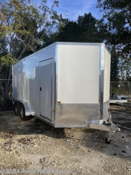 * 2024, 
* WHITE 
* Aluminum Enclosed trailer, 
* Empty Weight 1,500# 
* GVWR 7,000#, 
* 24&quot; Sloped V-Nose, 
* 2&quot;x4&quot; Subframe Tubing, 
* 16&quot; O/C Floor Studs, 
* 24&quot; O/C Roof Studs, 
* 16&quot; O/C Wall Studs, 
* 82&quot; Interior Height, 
* (2) 3,500 Axles w/ Brakes S, 
* 2-5/16&quot; Coupler w/ Safety Chains, 
* 2,000# Jack w/ Sandfoot, 
* Ramp w/ Flap &amp; Spring Assist Aluminum Hardware, 
* 32&quot; x 78&quot; Side Door w/ Paddle Handle, and Piano Hinge,
* 24&quot; Stoneguard, 
* Anodized Nose Cone, 
* Exterior LED Lighting, 
* Plastic Sidewall Vents, 
* 3/8&quot; Water Resistant Interior Walls, 
* 3/4&quot; Water Resistant Decking, 
* Dome Light w/ Switch
*Call for details and information!*
*Rentz Trailers*
*12826 US-19, Hudson, FL 34667*
*7 2 7 - 8 6 3 - 2 7 0 0*
