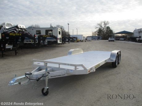 Stock #17827 New 2023 Aluma 82x20&#39; Car Hauler, Model: 8220TA-EL-R-RTD, 7000 lbs GVW; Number of axle(s): 2; Per axle capacity: 3500 lbs; Aluminum construction, Bumper hitch,   Scratch &amp; Dent Special! Straight deck, 6&#39; Slide in ramps, Removable fenders, (4) Swivel tie downs, Stab jacks, 14 inch Tires &amp; Aluminum wheels, LEDs, 2 3500# Torsion axles with electric brakes. Color: Aluminum. Estimated shipping weight as stated by Mfg: 1550#. *Spare tire is NOT included. Sold separately. *Price reflects discount for aging and/or model year (may have scratches, fading, rust spots, etc).   Estimated payload capacity: 5450 lbs, Vin #1YGHD2026PB266854.  5 year Mfg Limited Warranty. Exclusions may apply. Located in Sycamore, IL 60178. All prices advertised do NOT include doc fee, taxes, title, and plate fees.   Go to www.rondotrailer.com for more information and to see our HUGE selection of inventory.  We&#39;re here to help because we&#39;re always behind you!     Tags:Car Hauler   Aluminum Aluminum Car Hauler Car Car Car Haulers Carhauler Car Hauler Flatbed Trailer Race Car Hauler.