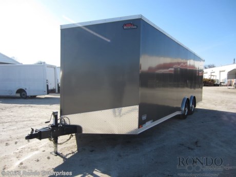 Stock #17959 New 2023 United 8.5x27&#39; Enclosed Car Hauler, Model: CLAV-8.527TA52, 9990 lbs GVW; Number of axle(s): 2; Per axle capacity: 5200 lbs; Steel construction, Bumper hitch,   Auto Hauler Flat top - 24&#39; box +3&#39; SLANT V-nose - Ramp, 32 inch Side door, Beavertail, D-rings, Mill trim, Rear wing, White walls, 16 inch Aluminum Wheels &amp; Radial tires, LEDs, (2) Dexter 5200# Spread Torsion axles with electric brakes, 7 Feet Interior Height. Color: Charcoal. Estimated shipping weight as stated by Mfg: 4380#. *Spare tire is NOT included. Sold separately.  *Price reflects discount for aging and/or model year (may have scratches, fading, rust spots, etc).   Estimated payload capacity: 5610 lbs, Vin #7RXTE2721PA209044.  3 year Mfg Limited Warranty. Exclusions may apply. Located in Sycamore, IL 60178. All prices advertised do NOT include doc fee, taxes, title, and plate fees.   Go to www.rondotrailer.com for more information and to see our HUGE selection of inventory.  We&#39;re here to help because we&#39;re always behind you!     Tags:Enclosed Cargo Car Hauler Enclosed Auto Hauler   Car Enclosed Cargo Haulers Cargo_enclosed Enclosed Trailer Cargo Trailer Race Car Hauler.