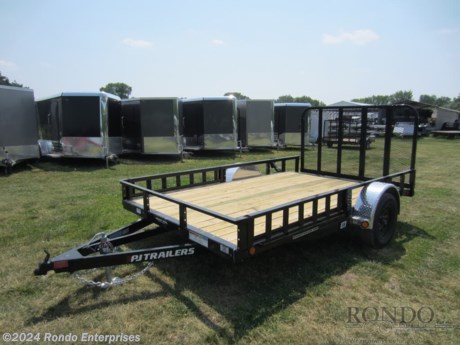 Stock #18132 New 2024 PJ Trailer 83x12&#39; Single Axle Utility, Model: U821231DSBKAT, 2995 lbs GVW; Number of axle(s): 1; Per axle capacity: 3500 lbs; Steel construction, Bumper hitch,   16 inch Dove, Gate, Side ramps, Spare mount, Ready Rail feature, Radial tires, LEDs, Lippert Spring idler axle, No brakes. Primer + powder coat Color: Black. Estimated shipping weight as stated by Mfg: 1260#. *Spare tire is NOT included. Sold separately. *Price reflects discount for aging and/or model year (may have scratches, fading, rust spots, etc).   Estimated payload capacity: 1735 lbs, Vin #3CV1U1613R2661036.  3 year Mfg Limited Warranty. Exclusions may apply. Located in Sycamore, IL 60178. All prices advertised do NOT include doc fee, taxes, title, and plate fees.   Go to www.rondotrailer.com for more information and to see our HUGE selection of inventory.  We&#39;re here to help because we&#39;re always behind you!     Tags:Single Axle Utility     Utility Open Utility Trailers Utility Utility Trailer Landscape Trailer Trailers - Other.