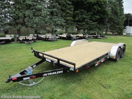 Stock #18184 New 2024 PJ Trailer 83x18&#39; Car Hauler, Model: C521832ESNKT, 7000 lbs GVW; Number of axle(s): 2; Per axle capacity: 3500 lbs; Steel construction, Bumper hitch,   2&#39; Dove, Slide in ramps (rear), Spare mount, Treated wood, Radial tires, LEDs, 2 Lippert axles with electric brakes. Primer + Powder coat Color: Black. Estimated shipping weight as stated by Mfg: 2040#. *Spare tire is NOT included. Sold separately. *Price reflects discount for aging and/or model year (may have scratches, fading, rust spots, etc).   Estimated payload capacity: 4960 lbs, Vin #3CV1C2326R2661618.  3 year Mfg Limited Warranty. Exclusions may apply. Located in Sycamore, IL 60178. All prices advertised do NOT include doc fee, taxes, title, and plate fees.   Go to www.rondotrailer.com for more information and to see our HUGE selection of inventory.  We&#39;re here to help because we&#39;re always behind you!     Tags:Car Hauler     Car Car Car Haulers Carhauler Car Hauler Flatbed Trailer Race Car Hauler.