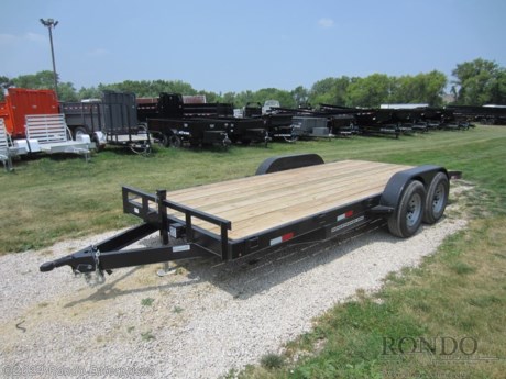 Stock #18233 New 2023 Road Boss 83x18&#39; Car Hauler, Model: Bumper Pull 185, 10400 lbs GVW; Number of axle(s): 2; Per axle capacity: 5200 lbs; Steel construction, Bumper hitch,   DEMO 2&#39; Dove, Slide in ramp, Tread plate Fenders, 16 inch LRE Radial tires, Drop leg jack, 2 5/16&quot; A-frame Coupler, 6 inch Channel frame, LEDs, 2 Dexter axles with electric brakes ONLY ON 1 axle (breakaway switch included). Color: Black. Estimated shipping weight as stated by Mfg: 2500#. *Spare tire is NOT included. Sold separately. **Trailer is ONLY equipped with brakes on 1 axle, add $600 for brakes to be added onto to the 2nd axle (parts &amp; labor). *Price reflects discount for aging and/or model year (may have scratches, fading, rust spots, etc).   Estimated payload capacity: 7900 lbs, Vin #5Z0BP1826PP014563.  Mfg Limited Warranty. Exclusions may apply. Located in Sycamore, IL 60178. All prices advertised do NOT include doc fee, taxes, title, and plate fees.   Go to www.rondotrailer.com for more information and to see our HUGE selection of inventory.  We&#39;re here to help because we&#39;re always behind you!     Tags:Car Hauler     Car Car Car Haulers Carhauler Car Hauler Flatbed Trailer Race Car Hauler.