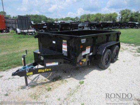 Stock #18272 New 2024 Big Tex 60x10&#39; Dump, Model: 70SR-10-5WDD, 7000 lbs GVW; Number of axle(s): 2; Per axle capacity: 3500 lbs; Steel construction, Bumper hitch,   Barn doors, 20 inch tall sides, Single cylinder, LEDs, 2 Lippert axles with electric brakes, 3 Cubic yard capacity. Color: Black. Estimated shipping weight as stated by Mfg: 1730#. *Spare tire is NOT included. Sold separately. *Price reflects discount for aging and/or model year (may have scratches, fading, rust spots, etc).   Estimated payload capacity: 5270 lbs, Vin #16V1D1423R7301445.  3 year Mfg Limited Warranty. Exclusions may apply. Located in Sycamore, IL 60178. All prices advertised do NOT include doc fee, taxes, title, and plate fees.   Go to www.rondotrailer.com for more information and to see our HUGE selection of inventory.  We&#39;re here to help because we&#39;re always behind you!     Tags:Dump     Other Dump Dump Trailers Dump Dump Trailer Cargo Trailer .