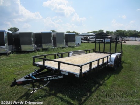 Stock #18277 New 2024 PJ Trailer 83x18&#39; Utility, Model: UL21832CSFKT, 7000 lbs GVW; Number of axle(s): 2; Per axle capacity: 3500 lbs; Steel construction, Bumper hitch,   Gate (fold in), Spare mount, Ready Rail feature, Radial tires, LEDs, 2 Lippert axles with electric brakes on only 1 axle. Primer + powder coat Color: Black. Estimated shipping weight as stated by Mfg: 1930#. *Spare tire is NOT included. Sold separately. *Price reflects discount for aging and/or model year (may have scratches, fading, rust spots, etc).   Estimated payload capacity: 5070 lbs, Vin #3CV1U2220R2660866.  3 year Mfg Limited Warranty. Exclusions may apply. Located in Sycamore, IL 60178. All prices advertised do NOT include doc fee, taxes, title, and plate fees.   Go to www.rondotrailer.com for more information and to see our HUGE selection of inventory.  We&#39;re here to help because we&#39;re always behind you!     Tags:Tandem Axle Utility     Utility Utility Utility Trailers Utility Utility Trailer Landscape Trailer Trailers - Other.