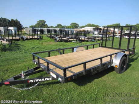 Stock #18330 New 2024 PJ Trailer 77x14&#39; Single Axle Utility, Model: U721431DSFKT, 2995 lbs GVW; Number of axle(s): 1; Per axle capacity: 3500 lbs; Steel construction, Bumper hitch, A-MAY-zing Spring Sale!&amp;nbsp;April showers have come and gone. And now May is blooming with DEALS! While supplies last - Don&amp;apos;t delay! Gate (fold in), Ready Rail feature, Radial tires, LEDs, Lippert Idler axle, No brakes. Primer + powder coat Color: Black. Estimated shipping weight as stated by Mfg: 1420#. *Spare tire is NOT included. Sold separately. *Price reflects discount for aging and/or model year (may have scratches, fading, rust spots, etc).   Estimated payload capacity: 1575 lbs, Vin #3CV1U1818R2663149.  3 year Mfg Limited Warranty. Exclusions may apply. Located in Sycamore, IL 60178. All prices advertised do NOT include doc fee, taxes, title, and plate fees.   Go to www.rondotrailer.com for more information and to see our HUGE selection of inventory.  We&#39;re here to help because we&#39;re always behind you!     Tags:Single Axle Utility     Utility Open Utility Trailers Utility Utility Trailer Landscape Trailer Trailers - Other.