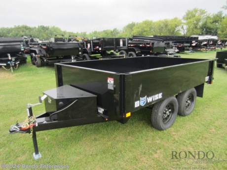 Stock #18385 New 2024 BWISE 72x10&#39; Dump, Model: DTR610D-7, 7000 lbs GVW; Number of axle(s): 2; Per axle capacity: 3500 lbs; Steel construction, Bumper hitch,   Deckover, 3 inch Single cylinder, 1 piece Tailgate (spreader or fold down), 17 inch Sides, 5k Jack, 2 5/16 inch A-frame coupler, Radial tires, 2 Lippert axles with electric brakes, 3.3 Cubic yard capacity. Color: Black. Estimated shipping weight as stated by Mfg: 1780#. *Spare tire is NOT included. Sold separately. *Price reflects discount for aging and/or model year (may have scratches, fading, rust spots, etc).   Estimated payload capacity: 5220 lbs, Vin #58CB1DA24RC001172.  Mfg Limited Warranty. Exclusions may apply. Located in Sycamore, IL 60178. All prices advertised do NOT include doc fee, taxes, title, and plate fees.   Go to www.rondotrailer.com for more information and to see our HUGE selection of inventory.  We&#39;re here to help because we&#39;re always behind you!     Tags:Dump     Other Dump Dump Trailers Dump Dump Trailer Cargo Trailer .