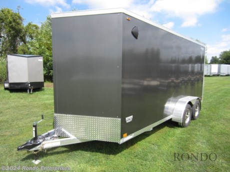Stock #18403 New 2024 Legend 7x16&#39; Enclosed Cargo, Model: 7X18TVTA35, 7000 lbs GVW; Number of axle(s): 2; Per axle capacity: 3500 lbs; Aluminum construction, Bumper hitch, A-MAY-zing Spring Sale!&amp;nbsp;April showers have come and gone. And now May is blooming with DEALS! While supplies last - Don&amp;apos;t delay! All Aluminum Thunder -16&#39; box +2&#39; V-nose, Ramp &amp; Stainless steel cambars, 30 inch Side door, Side vents, (1) Euro style dome lights, 14 inch Aluminum Wheels, LEDs, 24 inch on center crossmembers Walls/Floor/Roof, 16 inch Stoneguard, Screwless skin, 2 Dexter Torsion axles with electric brakes, 6.5 Feet Interior Height. Color: Charcoal. Estimated shipping weight as stated by Mfg: 1840#. *Spare tire is NOT included. Sold separately. *Price reflects discount for aging and/or model year (may have scratches, fading, rust spots, etc).   Estimated payload capacity: 5160 lbs, Vin #5WMBE1825R1008447.  Mfg Limited Warranty. Exclusions may apply. Located in Sycamore, IL 60178. All prices advertised do NOT include doc fee, taxes, title, and plate fees.   Go to www.rondotrailer.com for more information and to see our HUGE selection of inventory.  We&#39;re here to help because we&#39;re always behind you!     Tags:Enclosed Cargo   Aluminum Aluminum Enclosed Cargo Enclosed Cargo Haulers Cargo_enclosed Enclosed Trailer Cargo Trailer .