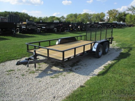 Stock #18438 New 2024 Wesco 76x16&#39; Utility, Model: Utility, 7000 lbs GVW; Number of axle(s): 2; Per axle capacity: 3500 lbs; Steel construction, Bumper hitch,   2&#39; Dove, 3&#39; Gate, 14 inch LRD Radial tires, LEDs (surface mt), 2 inch A-frame coupler, Wrap tongue, 2 TK Idler axles - No brakes. Color: Black. Estimated empty weight 1600#. *Spare tire is NOT included. Sold separately.  *Please note: REI does NOT recommend using the full payload capacity/GVW without brakes being installed, even though the mfg has rated the trailer with a 7k GVW.  Estimated payload capacity: 5400 lbs, Vin #4RZFU1622RM004323.  Mfg Limited Warranty. Exclusions may apply. Located in Sycamore, IL 60178. All prices advertised do NOT include doc fee, taxes, title, and plate fees.   Go to www.rondotrailer.com for more information and to see our HUGE selection of inventory.  We&#39;re here to help because we&#39;re always behind you!     Tags:Tandem Axle Utility     Utility Utility Utility Trailers Utility Utility Trailer Landscape Trailer Trailers - Other.