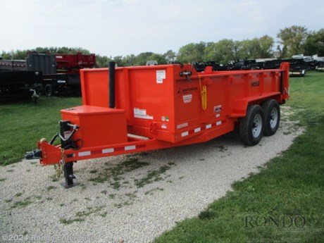 Stock #18445 New 2023 Watchdog 83x14&#39; Dump, Model: WD714, 14000 lbs GVW; Number of axle(s): 2; Per axle capacity: 7000 lbs; Steel construction, Bumper hitch, A-MAY-zing Spring Sale!&amp;nbsp;April showers have come and gone. And now May is blooming with DEALS! While supplies last - Don&amp;apos;t delay! Low profile, Combo split/spreader gate, Telescopic cylinder (3 stage), Power up/gravity down, Slide in Ramps, Tarp kit, Rear Stab Jacks, 10k Jack, (5) D-rings, 16 inch 10 Ply Tires &amp; Wheels, Adjustable coupler or pintle ring, Spare mount, Underbed storage, 7ga Floor &amp; Doors, 10ga Sides, LEDs, 2 Axle Tek axles with electric brakes, 7.2 Cubic yard capacity. Color: Orange. Estimated shipping weight as stated by Mfg: 4680#. *Spare tire is NOT included. Sold separately. *Price reflects discount for aging and/or model year (may have scratches, fading, rust spots, etc).   Estimated payload capacity: 9320 lbs, Vin #1W9BD1422P1654584.  Mfg Limited Warranty. Exclusions may apply. Located in Sycamore, IL 60178. All prices advertised do NOT include doc fee, taxes, title, and plate fees.   Go to www.rondotrailer.com for more information and to see our HUGE selection of inventory.  We&#39;re here to help because we&#39;re always behind you!     Tags:Dump     Other Dump Dump Trailers Dump Dump Trailer Cargo Trailer .
