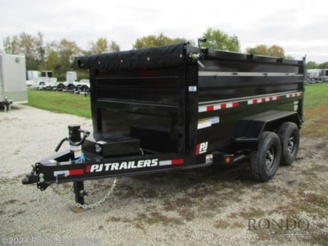 Stock #18465 New 2024 PJ Trailer 83x12&#39; Dump, Model: DMA1272BSSK, 14000 lbs GVW; Number of axle(s): 2; Per axle capacity: 7000 lbs; Steel construction, Bumper hitch,   4&#39; Sides, Low Profile, Split/Spreader Gate, Ramps, Scissor Hoist, Tarp kit, 10k Jack, Spare mount, Adjustable coupler or Pintle ring, LEDs, 28 inch deck height, 2 Lippert Straight axles with electric brakes, 12.3 Cubic yard capacity. Primer + powder coat Color: Black. Estimated shipping weight as stated by Mfg: 4950#. *Spare tire is NOT included. Sold separately.   Estimated payload capacity: 9050 lbs, Vin #4P51D1722R1404582.  3 year Mfg Limited Warranty. Exclusions may apply. Located in Sycamore, IL 60178. All prices advertised do NOT include doc fee, taxes, title, and plate fees.   Go to www.rondotrailer.com for more information and to see our HUGE selection of inventory.  We&#39;re here to help because we&#39;re always behind you!     Tags:Dump     Other Dump Dump Trailers Dump Dump Trailer Cargo Trailer .