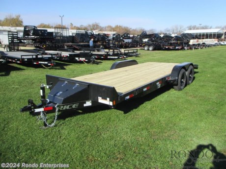 Stock #18479 New 2023 Rice 82x20&#39; Car Hauler, Model: FMCMR8220, 9990 lbs GVW; Number of axle(s): 2; Per axle capacity: 5200 lbs; Steel construction, Bumper hitch,   2&#39; Dove (steel), Slide in ramps, Front storage box, Adjustable 2 5/16 inch coupler, 7k Jack, Treated wood, LEDs, 2 Dexter axles with electric brakes. Color: Black. Estimated shipping weight as stated by Mfg: 2875#. *Spare tire is NOT included. Sold separately.   Estimated payload capacity: 7115 lbs, Vin #4RWBC2025PH050019.  1 year Mfg Limited Warranty. Exclusions may apply. Located in Sycamore, IL 60178. All prices advertised do NOT include doc fee, taxes, title, and plate fees.   Go to www.rondotrailer.com for more information and to see our HUGE selection of inventory.  We&#39;re here to help because we&#39;re always behind you!     Tags:Car Hauler     Car Car Car Haulers Carhauler Car Hauler Flatbed Trailer Race Car Hauler.