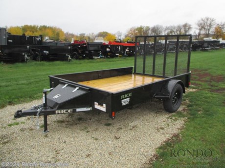 Stock #18476 New 2023 Rice 76x10&#39; Single Axle Utility, Model: SST7610, 2990 lbs GVW; Number of axle(s): 1; Per axle capacity: 3500 lbs; Steel construction, Bumper hitch,   Stealth - Gate, 14 inch tall solid sides, Front storage box, 2k Jack, Treated Wood, LEDs, Dexter Idler axle - No brakes. Color: Black. Estimated empty weight 1165#. *Spare tire is NOT included. Sold separately.   Estimated payload capacity: 1825 lbs, Vin #4RWBS1012PH049981.  1 year Mfg Limited Warranty. Exclusions may apply. Located in Sycamore, IL 60178. All prices advertised do NOT include doc fee, taxes, title, and plate fees.   Go to www.rondotrailer.com for more information and to see our HUGE selection of inventory.  We&#39;re here to help because we&#39;re always behind you!     Tags:Single Axle Utility     Utility Open Utility Trailers Utility Utility Trailer Landscape Trailer Trailers - Other.