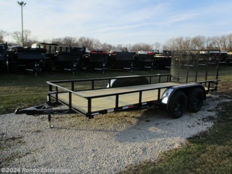 Stock #18568 New 2024 Wesco 76x16&#39; Utility, Model: Utility, 7000 lbs GVW; Number of axle(s): 2; Per axle capacity: 3500 lbs; Steel construction, Bumper hitch,   4&#39; Gate, 15 inch Radial tires, LEDs (surface mt), 2 inch A-frame coupler, Wrap tongue, 2 Dexter Idler axles - No brakes. Color: Black. Estimated empty weight 1900#. *Spare tire is NOT included. Sold separately.  *Please note: REI does NOT recommend using the full payload capacity/GVW without brakes being installed, even though the mfg has rated the trailer with a 7k GVW.  Estimated payload capacity: 5100 lbs, Vin #4RZFU1624RM004338.  Mfg Limited Warranty. Exclusions may apply. Located in Sycamore, IL 60178. All prices advertised do NOT include doc fee, taxes, title, and plate fees.   Go to www.rondotrailer.com for more information and to see our HUGE selection of inventory.  We&#39;re here to help because we&#39;re always behind you!     Tags:Tandem Axle Utility     Utility Utility Utility Trailers Utility Utility Trailer Landscape Trailer Trailers - Other.