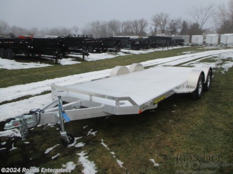 Stock #18601 New 2025 Aluma 82x18&#39; Car Hauler, Model: 8218TA-EL-R-RTD, 7000 lbs GVW; Number of axle(s): 2; Per axle capacity: 3500 lbs; Aluminum construction, Bumper hitch,   Straight deck, 6&#39; Slide in ramps, Removable fenders, (4) Swivel tie downs, Stab jacks, 14 inch Tires &amp; Aluminum wheels, LEDs, 2 Lippert Torsion axles with electric brakes. Color: Aluminum. Estimated shipping weight as stated by Mfg: 1425#. *Spare tire is NOT included. Sold separately.   Estimated payload capacity: 5575 lbs, Vin #1YGHD1828SB282500.  5 year Mfg Limited Warranty. Exclusions may apply. Located in Sycamore, IL 60178. All prices advertised do NOT include doc fee, taxes, title, and plate fees.   Go to www.rondotrailer.com for more information and to see our HUGE selection of inventory.  We&#39;re here to help because we&#39;re always behind you!     Tags:Car Hauler   Aluminum Aluminum Car Hauler Car Car Car Haulers Carhauler Car Hauler Flatbed Trailer Race Car Hauler.