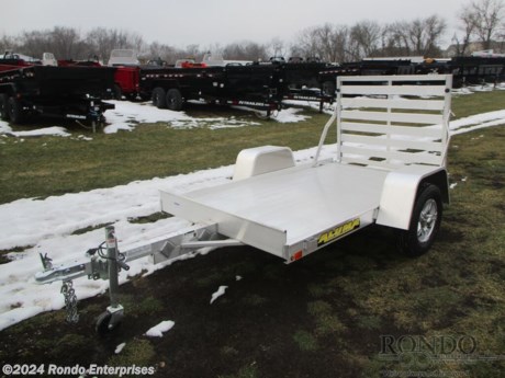Stock #18587 New 2024 Aluma 54x8&#39; Aluminum Single Axle Utility, Model: 548S-TG, 2000 lbs GVW; Number of axle(s): 1; Per axle capacity: 2000 lbs; Aluminum construction, Bumper hitch,   Gate, 13 inch Tires &amp; Aluminum Wheels, LEDs, Dexter Torsion idler axle, No brakes. Color: Aluminum. Estimated empty weight 390#. *Spare tire is NOT included. Sold separately.   Estimated payload capacity: 1610 lbs, Vin #1YGUS081XRB281834.  5 year Mfg Limited Warranty. Exclusions may apply. Located in Sycamore, IL 60178. All prices advertised do NOT include doc fee, taxes, title, and plate fees.   Go to www.rondotrailer.com for more information and to see our HUGE selection of inventory.  We&#39;re here to help because we&#39;re always behind you!     Tags:Single Axle Utility   Aluminum Aluminum Single Axle Utility Utility Open Utility Trailers Utility Utility Trailer Landscape Trailer Trailers - Other.