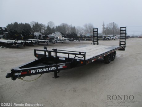 Stock #18609 New 2024 PJ Trailer 102x20&#39; Equipment Deckover, Model: F8J2072BSBK, 14000 lbs GVW; Number of axle(s): 2; Per axle capacity: 7000 lbs; Steel construction, Bumper hitch,   3&#39; Dove, Stand up ramps, Spare mount, Adjustable Coupler or pintle ring, LEDs, 2 Lippert axles with electric brakes. Primer + powder coat Color: Black. Estimated shipping weight as stated by Mfg: 3770#. *Spare tire is NOT included. Sold separately.  Estimated payload capacity: 10230 lbs, Vin #4P51C2723R3070186.  3 year Mfg Limited Warranty. Exclusions may apply. Located in Sycamore, IL 60178. All prices advertised do NOT include doc fee, taxes, title, and plate fees.   Go to www.rondotrailer.com for more information and to see our HUGE selection of inventory.  We&#39;re here to help because we&#39;re always behind you!     Tags:Equipment Equipment Deckover    Other Flatbed Heavy Equipment Trailers Equipment Equipment Trailer Flatbed Trailer Deckover.