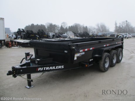 Stock #18608 New 2023 PJ Trailer 83x16&#39; Dump, Model: DLT1673BSSK, 20000 lbs GVW; Number of axle(s): 3; Per axle capacity: 7000 lbs; Steel construction, Bumper hitch,   Low Profile, Split/spreader gate, Ramps, Scissor Hoist w 6 inch Cylinder, Tarp kit, 10k Jack, LRE Radial tires, Adjustable Coupler or pintle ring w HD 6 hole channel, LEDs, (3) Dexter 7k straight axles with electric brakes (28 inch deck height), 8.2 Cubic yard capacity. Primer + powder coat Color: Black. Estimated empty weight 4880#. *Spare tire is NOT included. Sold separately.   Estimated payload capacity: 15120 lbs, Vin #4P51D2139P3066705.  3 year Mfg Limited Warranty. Exclusions may apply. Located in Sycamore, IL 60178. All prices advertised do NOT include doc fee, taxes, title, and plate fees.   Go to www.rondotrailer.com for more information and to see our HUGE selection of inventory.  We&#39;re here to help because we&#39;re always behind you!     Tags:Dump     Other Dump Dump Trailers Dump Dump Trailer Cargo Trailer .