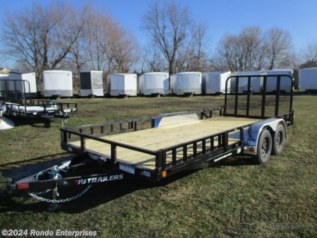 Stock #18622 New 2024 PJ Trailer 83x18&#39; Utility, Model: UL21832BSFK-ATVR-SP02, 7000 lbs GVW; Number of axle(s): 2; Per axle capacity: 3500 lbs; Steel construction, Bumper hitch,   Gate (fold in), Side ramps, Spare mount, Ready Rail feature, Radial tires, LEDs, 2 Lippert axles with electric brakes. Primer + powder coat Color: Black. Estimated empty weight 2025#. *Spare tire is NOT included. Sold separately.   Estimated payload capacity: 4975 lbs, Vin #3CV1U2220R2668398.  3 year Mfg Limited Warranty. Exclusions may apply. Located in Sycamore, IL 60178. All prices advertised do NOT include doc fee, taxes, title, and plate fees.   Go to www.rondotrailer.com for more information and to see our HUGE selection of inventory.  We&#39;re here to help because we&#39;re always behind you!     Tags:Tandem Axle Utility     Utility Utility Utility Trailers Utility Utility Trailer Landscape Trailer Trailers - Other.