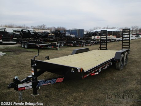 Stock #18644 New 2024 Liberty 83x20&#39; Equipment, Model: LE14K83X18+2C6SR, 14000 lbs GVW; Number of axle(s): 2; Per axle capacity: 7000 lbs; Steel construction, Bumper hitch,   2&#39; Dove (Self clean), 5&#39; Stand up Ramps (4 inch Channel, Extra wide, Close rung), Spare mount, 12k Jack, Adjustable Coupler or pintle ring, 14ga Diamond Plate Fenders, Radial tires, LEDs, 2 Dexter axles with electric brakes. Color: Black. Estimated empty weight 2850#. *Spare tire is NOT included. Sold separately.   Estimated payload capacity: 11150 lbs, Vin #5M4LE2025RF041189.  1 year Mfg Limited Warranty. Exclusions may apply. Located in Sycamore, IL 60178. All prices advertised do NOT include doc fee, taxes, title, and plate fees.   Go to www.rondotrailer.com for more information and to see our HUGE selection of inventory.  We&#39;re here to help because we&#39;re always behind you!     Tags:Equipment     Other Flatbed Heavy Equipment Trailers Equipment Equipment Trailer Flatbed Trailer .
