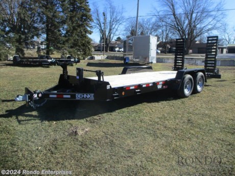 Stock #18647 New 2024 B-B 83x20&#39; Equipment, Model: CBCT2014E, 14000 lbs GVW; Number of axle(s): 2; Per axle capacity: 7000 lbs; Steel construction, Bumper hitch,   2&#39; Steel Diamond Plate Beavertail, 5&#39; Flip-up Ramps (Spring assist standard, 18 inch Wide, Adjustable leg), Pallet Fork Holders, Spare mount, 10k Heavy Duty Spring Loaded Jack, 2 5/16 inch Adjustable Coupler or Pintle Hitch, (8) D-Rings, Stake Pockets, (2) Extra Heavy 1/8 inch Formed Fenders, LRE 10ply Radial Tires w/ 8-Hole Wheels, Rubber Mounted Sealed LED Lights, Modular Wire Harness, Light Plug Holder, 12-Volt Breakaway Kit (Full Charge Indicator, Switch, and Battery), (2) 7,000 lb. Dexter EZ-Lube Straight Axles with Electric and Forward Self-Adjusting Brakes both axles. Zinc Rich Primed and Powder Coated -Color Black. Estimated shipping weight as stated by Mfg: 3680#. *Spare tire is NOT included. Sold separately.  Estimated payload capacity: 10320 lbs, Vin #4L5SC2527RF065549.  5 year Mfg Limited Warranty. Exclusions may apply. Located in Sycamore, IL 60178. All prices advertised do NOT include doc fee, taxes, title, and plate fees.   Go to www.rondotrailer.com for more information and to see our HUGE selection of inventory.  We&#39;re here to help because we&#39;re always behind you!     Tags:Equipment     Other Flatbed Heavy Equipment Trailers Equipment Equipment Trailer Flatbed Trailer .