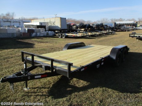Stock #18658 New 2024 L&amp;O Mfg 82x18&#39; Car Hauler, Model: 61018F2B, 7000 lbs GVW; Number of axle(s): 2; Per axle capacity: 3500 lbs; Steel construction, Bumper hitch,   2&#39; Dove, Slide in ramps, Treated Wood, Radial tires, 2k Jack (set back), Wrapped tongue (5 inch Channel), 2 inch A-frame Coupler, Breakaway kit, LEDs w Cold weather harness, 2 Axles Plus axles with electric brakes only on 1 axle. Color: Black (w primer). Estimated empty weight 2240#. *Spare tire is NOT included. Sold separately.   Estimated payload capacity: 4760 lbs, Vin #1L9LBF827RU625074.  Mfg Limited Warranty. Exclusions may apply. Located in Sycamore, IL 60178. All prices advertised do NOT include doc fee, taxes, title, and plate fees.   Go to www.rondotrailer.com for more information and to see our HUGE selection of inventory.  We&#39;re here to help because we&#39;re always behind you!     Tags:Car Hauler     Car Car Car Haulers Carhauler Car Hauler Flatbed Trailer Race Car Hauler.