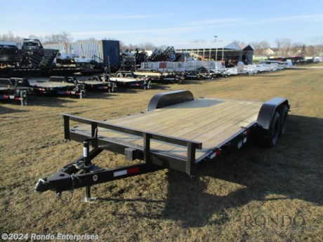 Stock #18659 New 2024 L&amp;O Mfg 82x18&#39; Car Hauler, Model: 61018F2B, 7000 lbs GVW; Number of axle(s): 2; Per axle capacity: 3500 lbs; Steel construction, Bumper hitch,  2&#39; Dove, Slide in ramps, Treated Wood, Radial tires, 2k Jack (set back), Wrapped tongue (5 inch Channel), 2 inch A-frame Coupler, Breakaway kit, LEDs w Cold weather harness, 2 Axles Plus axles with electric brakes only on 1 axle. Color: Black (w primer). Estimated empty weight 2240#. *Spare tire is NOT included. Sold separately.   Estimated payload capacity: 4760 lbs, Vin #1L9LBF829RU625075.  Mfg Limited Warranty. Exclusions may apply. Located in Sycamore, IL 60178. All prices advertised do NOT include doc fee, taxes, title, and plate fees.   Go to www.rondotrailer.com for more information and to see our HUGE selection of inventory.  We&#39;re here to help because we&#39;re always behind you!     Tags:Car Hauler     Car Car Car Haulers Carhauler Car Hauler Flatbed Trailer Race Car Hauler.