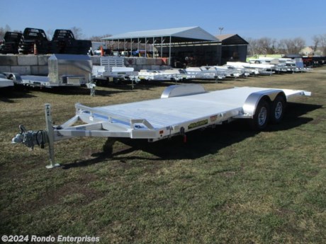 Stock #18672 New 2024 Aluma 82x20&#39; Car Hauler, Model: 8220TILT-TA-EL-RTD, 7000 lbs GVW; Number of axle(s): 2; Per axle capacity: 3500 lbs; Aluminum construction, Bumper hitch,  Tilt w control valve to adjust rate of descent, 20 inch front stationary deck, Removable Fenders, (4) Swivel D-rings, Aluminum floor, 14 inch Tires &amp; Aluminum Wheels, LEDs, 2 Dexter Torsion axles with electric brakes. Color: Aluminum. Estimated shipping weight as stated by Mfg: 1600#. *Spare tire is NOT included. Sold separately.   Estimated payload capacity: 5400 lbs, Vin #1YGHD2028RB281049.  5 year Mfg Limited Warranty. Exclusions may apply. Located in Sycamore, IL 60178. All prices advertised do NOT include doc fee, taxes, title, and plate fees.   Go to www.rondotrailer.com for more information and to see our HUGE selection of inventory.  We&#39;re here to help because we&#39;re always behind you!     Tags:Car Hauler   Aluminum Aluminum Car Hauler Car Car Car Haulers Carhauler Car Hauler Flatbed Trailer Race Car Hauler.