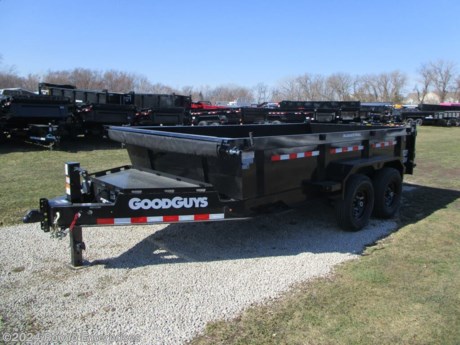Stock #18685 New 2024 GoodGuys 83x14&#39; Dump, Model: DL714B, 14000 lbs GVW; Number of axle(s): 2; Per axle capacity: 7000 lbs; Steel construction, Bumper hitch, A-MAY-zing Spring Sale!&amp;nbsp;April showers have come and gone. And now May is blooming with DEALS! While supplies last - Don&amp;apos;t delay! Low Profile, Split/spreader gate, Ramps, Scissor Hoist wtih Gravity down, Tarp kit, 12k Jack, Adjustable coupler or pintle ring, Spare mount, 2&#39; Sides, D-rings, 7 ga Floor w 12 inch on center crossmembers, 16 inch Radial tires, 8 inch I-beam 10#, LEDs, Powder coat, 2 Lippert Straight spring axles with electric brakes, 7.2 Cubic yard capacity. Color: Black. Estimated empty weight 4000#. *Spare tire is NOT included. Sold separately.   Estimated payload capacity: 10000 lbs, Vin #7TTBD1429RT001224.  Mfg Limited Warranty. Exclusions may apply. Located in Sycamore, IL 60178. All prices advertised do NOT include doc fee, taxes, title, and plate fees.   Go to www.rondotrailer.com for more information and to see our HUGE selection of inventory.  We&#39;re here to help because we&#39;re always behind you!     Tags:Dump     Other Dump Dump Trailers Dump Dump Trailer Cargo Trailer .
