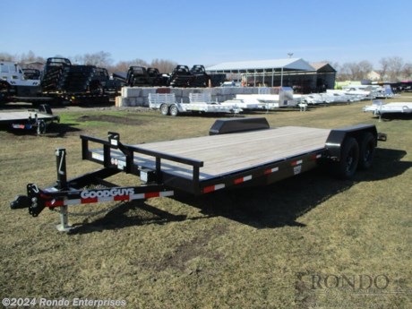 Stock #18686 New 2024 GoodGuys 83x20&#39; Car Hauler, Model: CE520B, 9990 lbs GVW; Number of axle(s): 2; Per axle capacity: 5200 lbs; Steel construction, Bumper hitch,  Scratch &amp; Dent -2&#39; Dove, Slide in ramps (rear), Spare mount, Treated Wood, 7k Jack, Adjustable coupler or pintle ring, Radials, LEDs, 2 Lippert axles with electric brakes. Color: Black. Estimated empty weight 2640#. *Spare tire is NOT included. Sold separately.  *Price reflects discount for no or little primer/paint issues.  Estimated payload capacity: 7350 lbs, Vin #7TTBF2028RT001236.  Mfg Limited Warranty. Exclusions may apply. Located in Sycamore, IL 60178. All prices advertised do NOT include doc fee, taxes, title, and plate fees.   Go to www.rondotrailer.com for more information and to see our HUGE selection of inventory.  We&#39;re here to help because we&#39;re always behind you!     Tags:Car Hauler     Car Car Car Haulers Carhauler Car Hauler Flatbed Trailer Race Car Hauler.