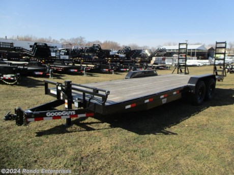 Stock #18683 New 2024 GoodGuys 83x22&#39; Equipment, Model: CE622B, 14000 lbs GVW; Number of axle(s): 2; Per axle capacity: 7000 lbs; Steel construction, Bumper hitch,  Scratch &amp; Dent -2&#39; Dove, Stand up ramps, Spare mount, 10k Jack, Adjustable coupler or pintle ring, LEDs, 2 Dexter axles with electric brakes. Color: Black. Estimated empty weight 2940#. *Spare tire is NOT included. Sold separately.  *Price reflects discount for no or little primer/paint issues.  Estimated payload capacity: 11060 lbs, Vin #7TTBF2224RT001019.  Mfg Limited Warranty. Exclusions may apply. Located in Sycamore, IL 60178. All prices advertised do NOT include doc fee, taxes, title, and plate fees.   Go to www.rondotrailer.com for more information and to see our HUGE selection of inventory.  We&#39;re here to help because we&#39;re always behind you!     Tags:Equipment     Other Flatbed Heavy Equipment Trailers Equipment Equipment Trailer Flatbed Trailer .