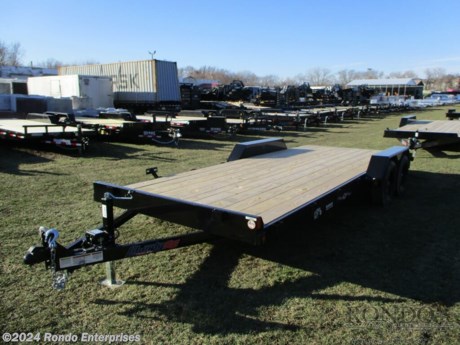 Stock #18714 New 2024 Liberty 83x20&#39; Car Hauler, Model: LC7K83X20C4                   , 7000 lbs GVW; Number of axle(s): 2; Per axle capacity: 3500 lbs; Steel construction, Bumper hitch,   2&#39; Dove, Slide in ramps, Spare mount, 7k Dropleg Jack, 2 5/16 inch Adjustable coupler or pintle ring, Radial tires, LEDs, 4 inch channel frame, 2 Dexter axles with electric brakes. Color: Black. Estimated empty weight 2050#. *Spare tire is NOT included. Sold separately.   Estimated payload capacity: 4950 lbs, Vin #5M4LC2022RF040975.  1 year Mfg Limited Warranty. Exclusions may apply. Located in Sycamore, IL 60178. All prices advertised do NOT include doc fee, taxes, title, and plate fees.   Go to www.rondotrailer.com for more information and to see our HUGE selection of inventory.  We&#39;re here to help because we&#39;re always behind you!     Tags:Car Hauler     Car Car Car Haulers Carhauler Car Hauler Flatbed Trailer Race Car Hauler.